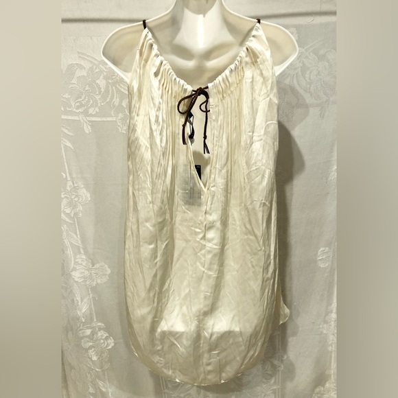 New RALPH LAUREN Ivory Pleated Faux Suede Strap Tunic Top 8 $298 - Picture 3 of 6